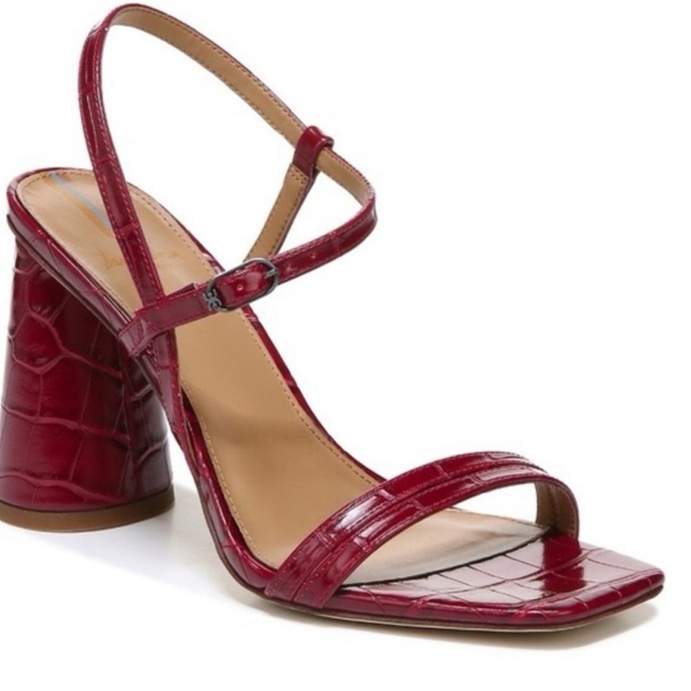 Sam Edelman Kit Croc-Embossed Block Heel Sandal (rhubarb/red/burgundy)